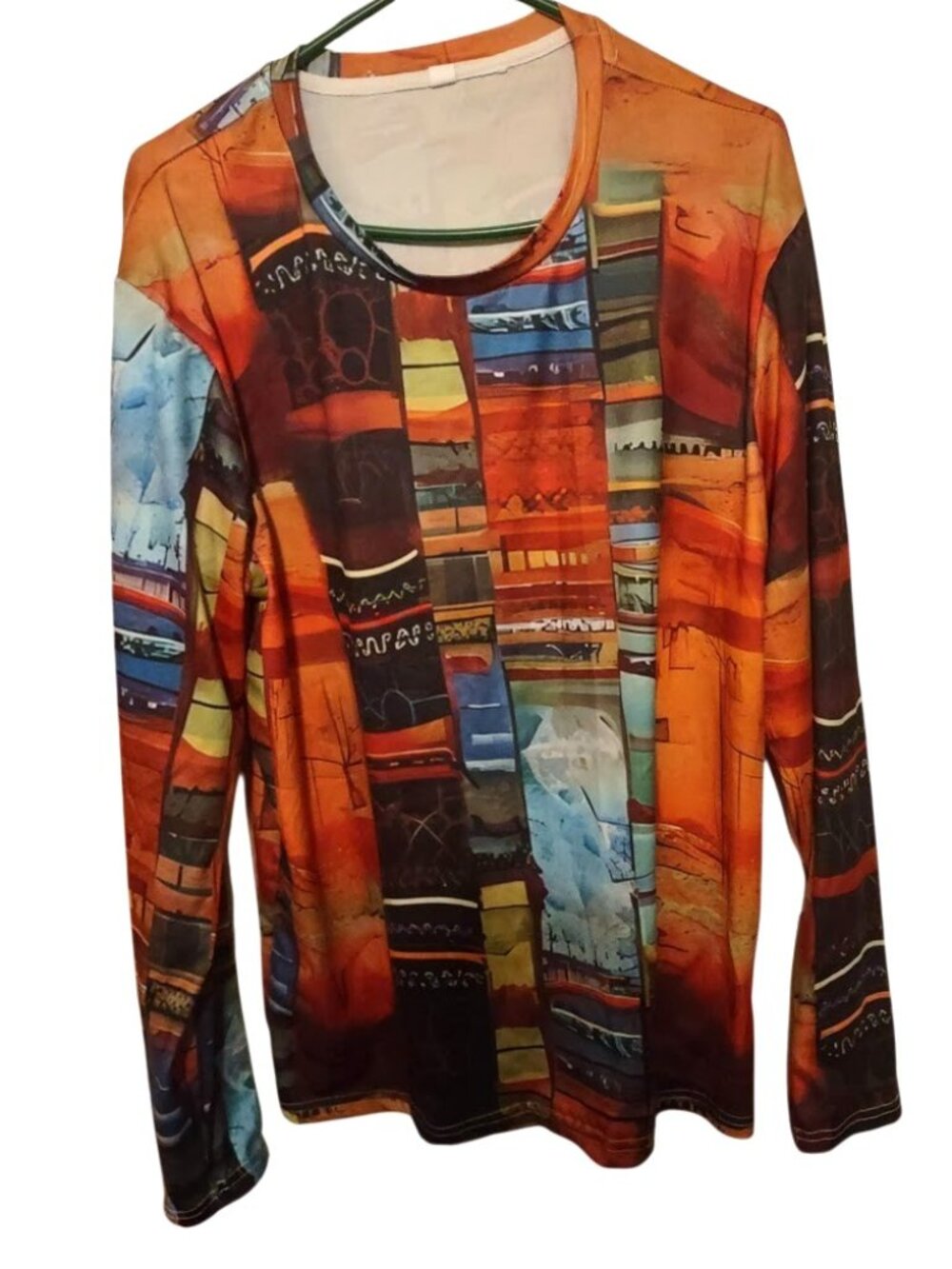Women hippie boho multicolor patches fashion t-shirt top sz M